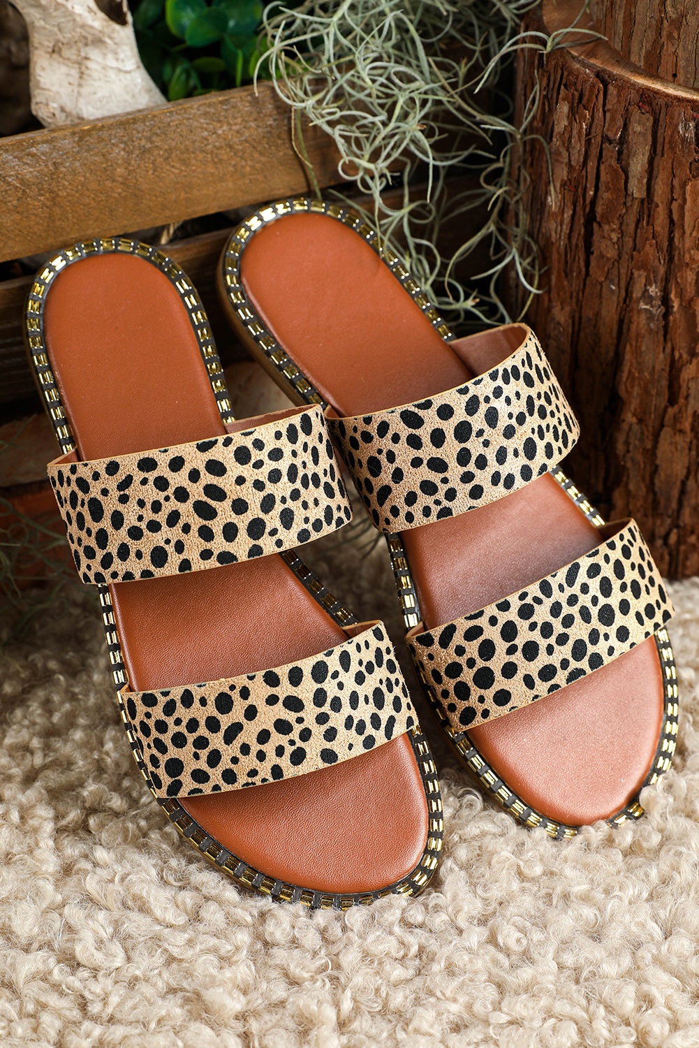 Leopard Strap Casual Flat Slides Shoes