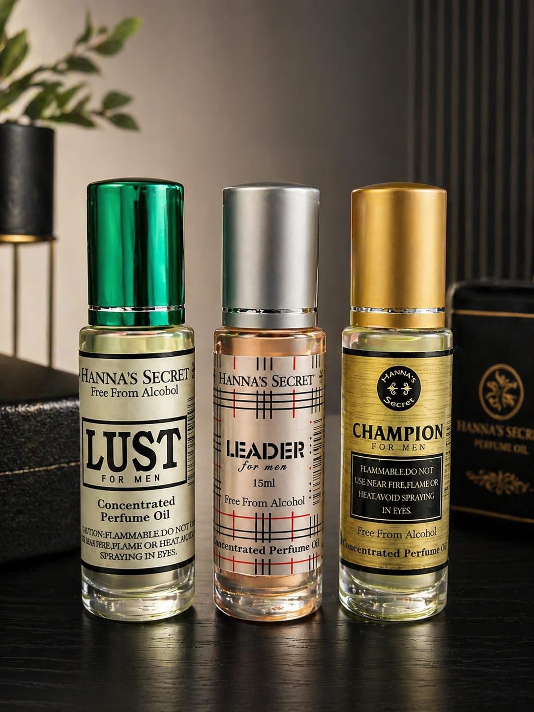 Hanna’s Secret – Men’s Luxury Fragrance Oil (3 Pack) | Long Lasting Masculine Scent Bundle