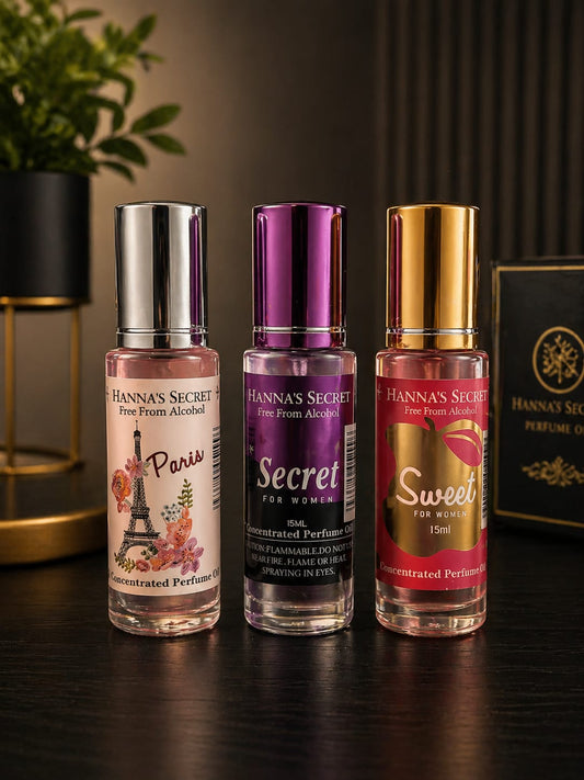 Hanna’s Secret Perfume Oil for women – 3 Piece Set | Luxury Long Lasting Fragrance Bundle