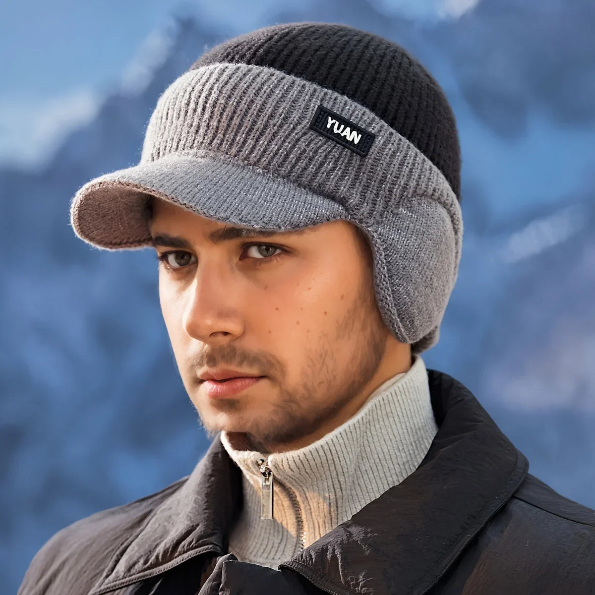 Dual-Tone Knit Baseball Cap with Ear Protection | Stylish Winter Dad Hat for Men & Women | Outdoor Sports & Casual Fashion Cap