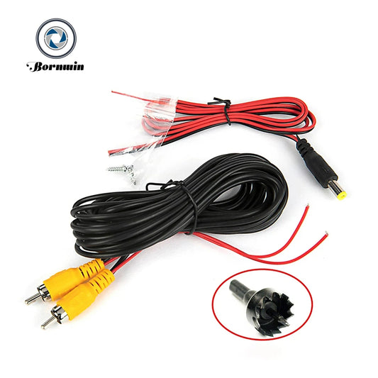Bornwin Reverse Camera Video Cable for Car Rear View Parking Universal 6M Wire Match with Multimedia Monitor with Power Cable