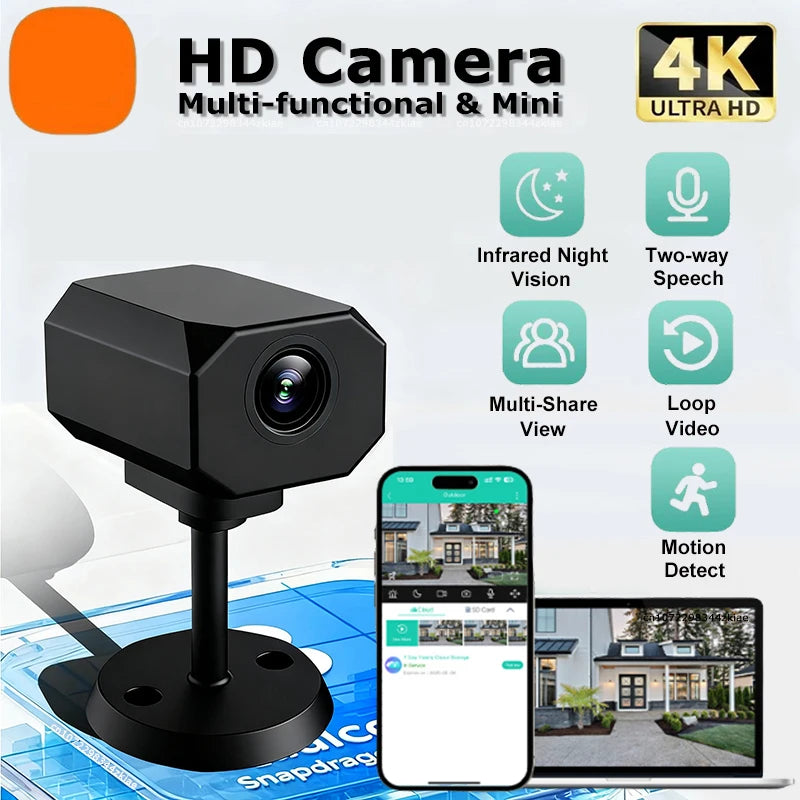4K HD Mini WiFi Security Camera – Wireless IP Smart Surveillance Cam with Remote Monitoring & Motion Detection