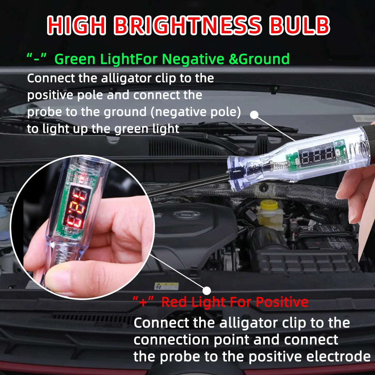 6V/12V/24V Automotive Circuit Test Pen LED Digital Voltage Display Long Probe Circuit Detector Check Vehicle Circuit Telescoping