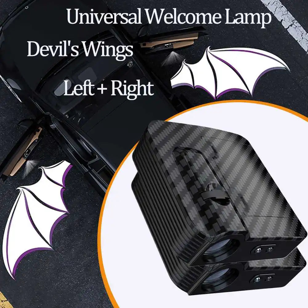 2Pcs Wireless Car Door LED Logo Projector HD Welcome Courtesy Shadow Lights Angel Wings Accessories