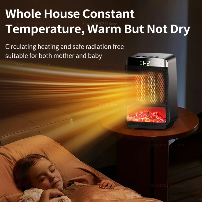 1500W Portable Electric Space Heater Indoor Room Heater with Adjustable Thermostat & 3D Flame Light Low Noise Home Heater