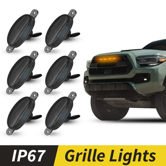 LED Front Grille Marker Lights w/Projector Lens Assembly Compatible with Cars, Pickups, Trucks, SUV, Trailer, 3000K Amber