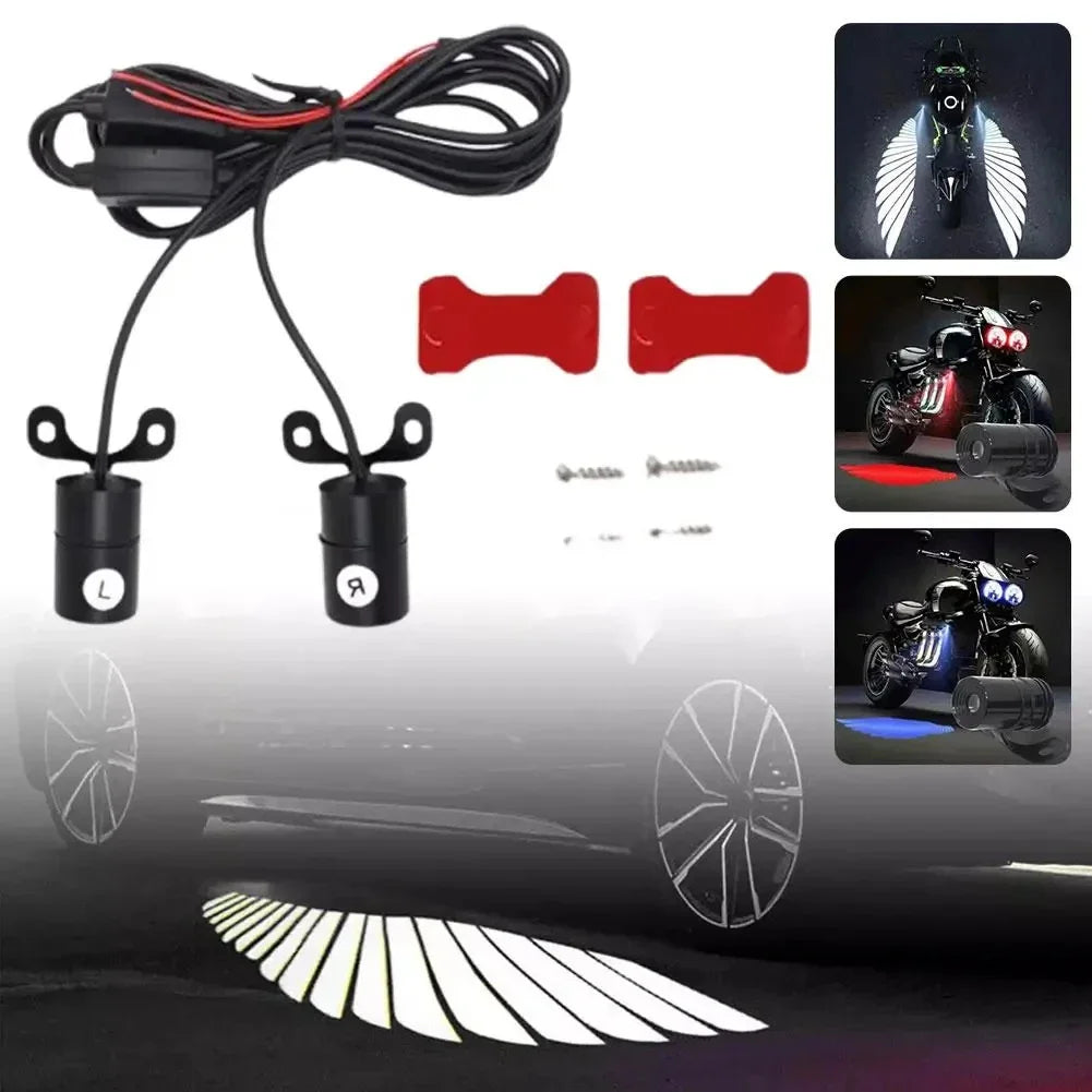 2PCS Motorcycle Angel wings LED projection light electric car street modification welcome decoration anti-collision laser light