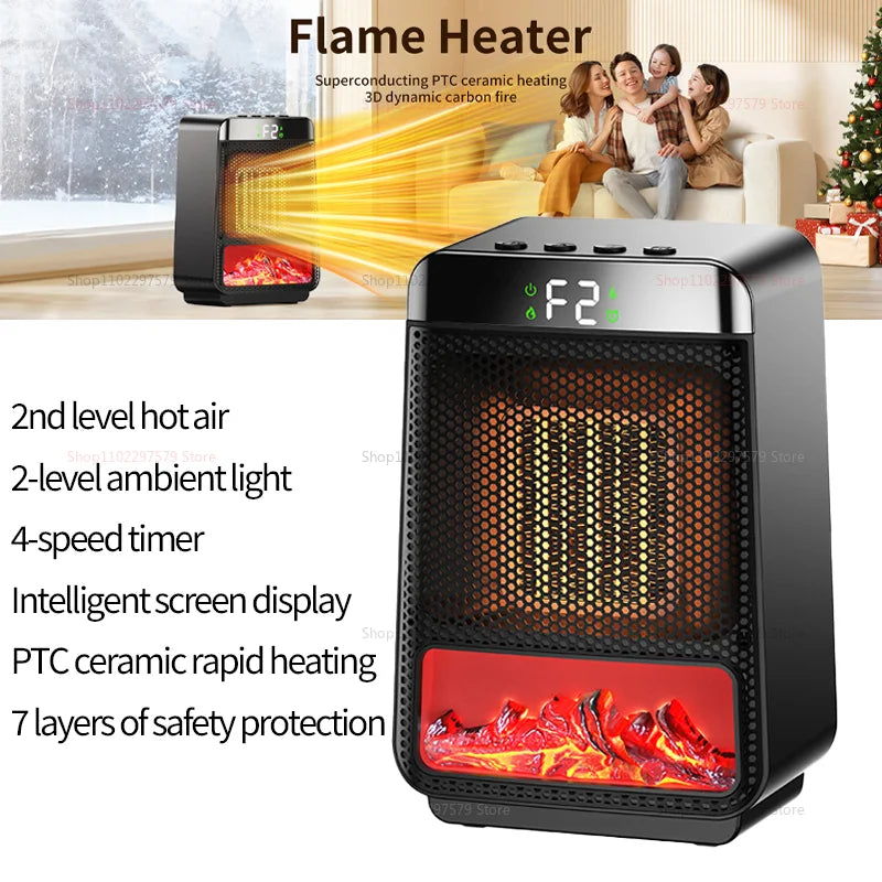 1500W Portable Electric Space Heater Indoor Room Heater with Adjustable Thermostat & 3D Flame Light Low Noise Home Heater