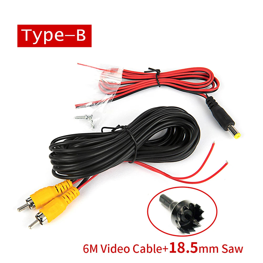 Bornwin Reverse Camera Video Cable for Car Rear View Parking Universal 6M Wire Match with Multimedia Monitor with Power Cable