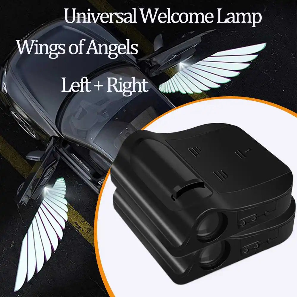 2Pcs Wireless Car Door LED Logo Projector HD Welcome Courtesy Shadow Lights Angel Wings Accessories