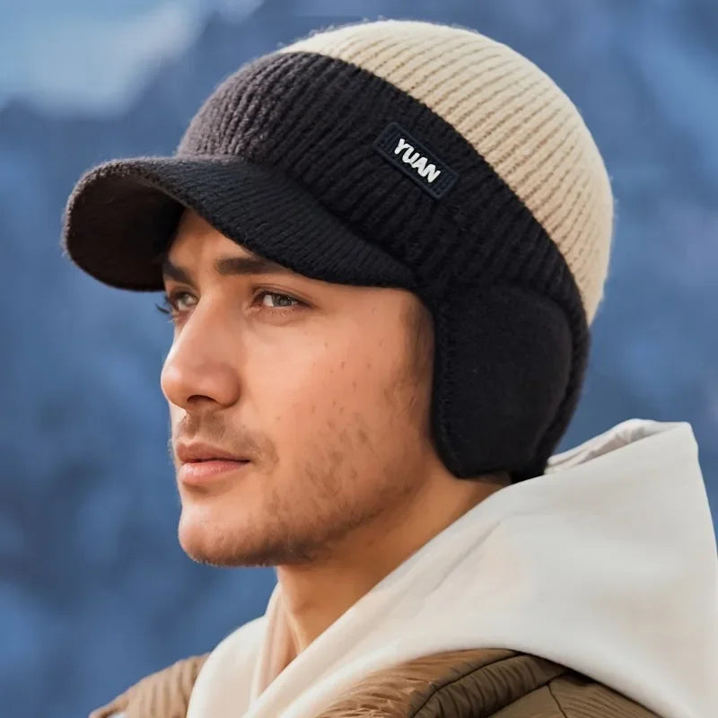 Dual-Tone Knit Baseball Cap with Ear Protection | Stylish Winter Dad Hat for Men & Women | Outdoor Sports & Casual Fashion Cap