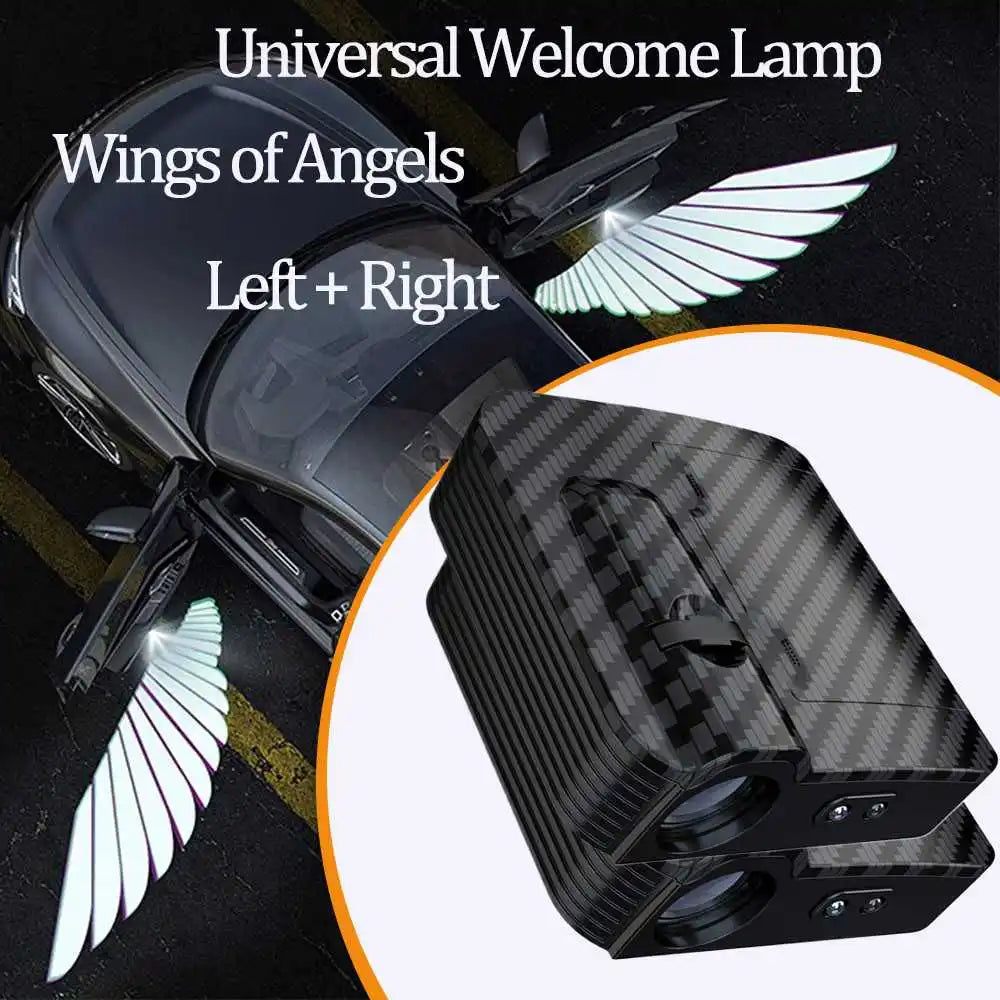 2Pcs Wireless Car Door LED Logo Projector HD Welcome Courtesy Shadow Lights Angel Wings Accessories