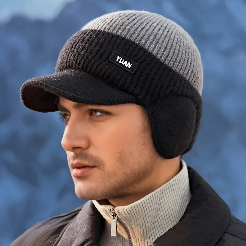 Dual-Tone Knit Baseball Cap with Ear Protection | Stylish Winter Dad Hat for Men & Women | Outdoor Sports & Casual Fashion Cap