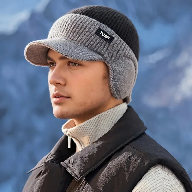 Dual-Tone Knit Baseball Cap with Ear Protection | Stylish Winter Dad Hat for Men & Women | Outdoor Sports & Casual Fashion Cap