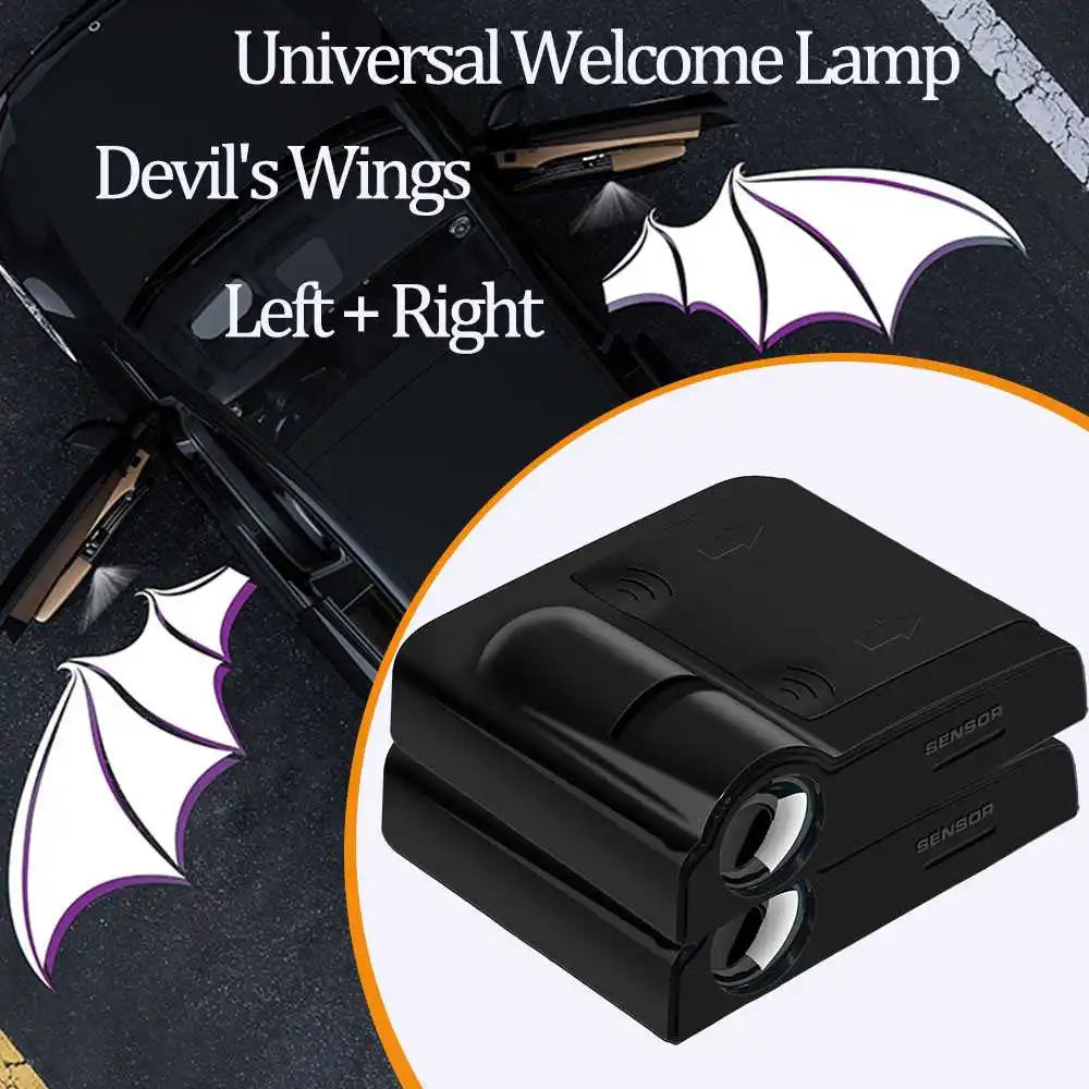 2Pcs Wireless Car Door LED Logo Projector HD Welcome Courtesy Shadow Lights Angel Wings Accessories