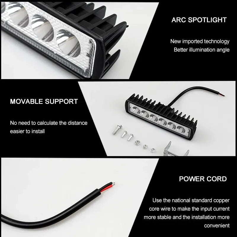 6 LED Car Work Light High Bright Spotlight Universal Offroad Automobile Truck Driving Fog Headlights DRL Driving Lamp 12V