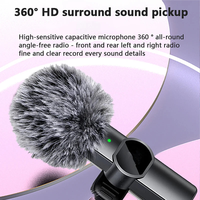 Wireless Lavalier Microphone Portable Noise Reduction Mini Microphone Audio Video Live Interview Recording For iPhone Mic