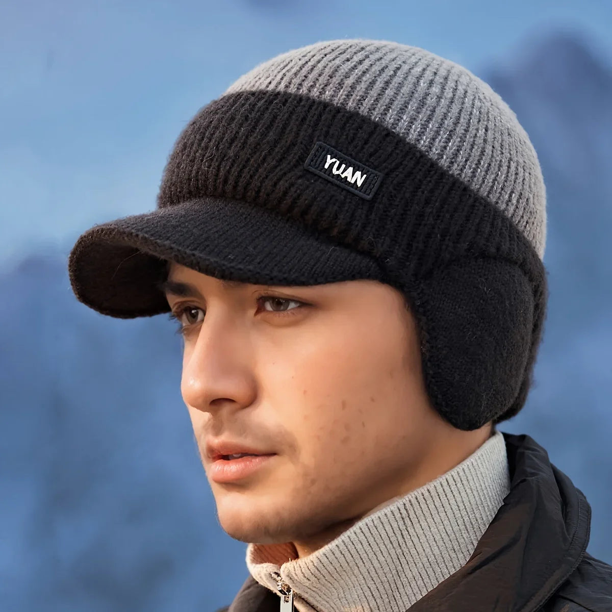 Dual-Tone Knit Baseball Cap with Ear Protection | Stylish Winter Dad Hat for Men & Women | Outdoor Sports & Casual Fashion Cap