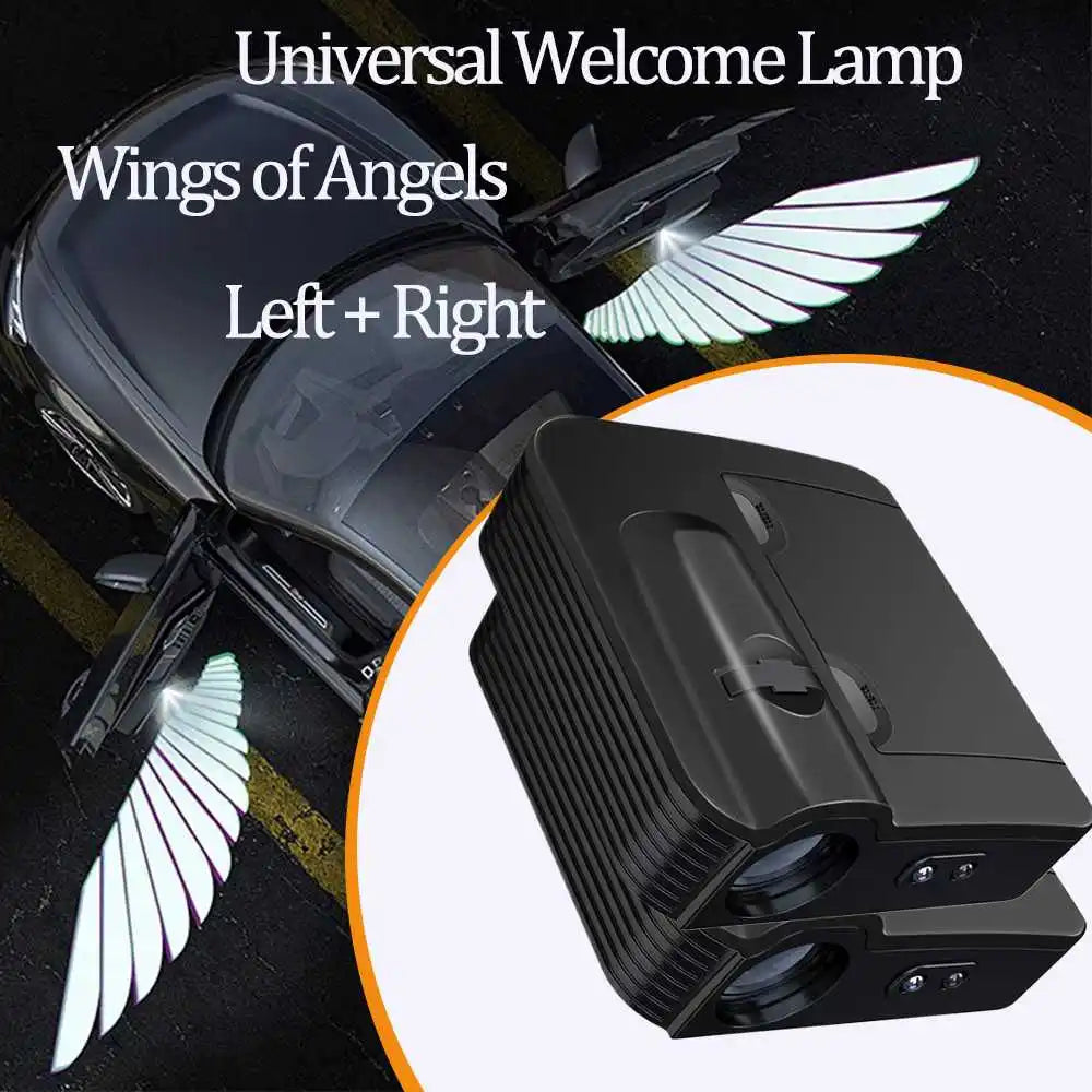 2Pcs Wireless Car Door LED Logo Projector HD Welcome Courtesy Shadow Lights Angel Wings Accessories