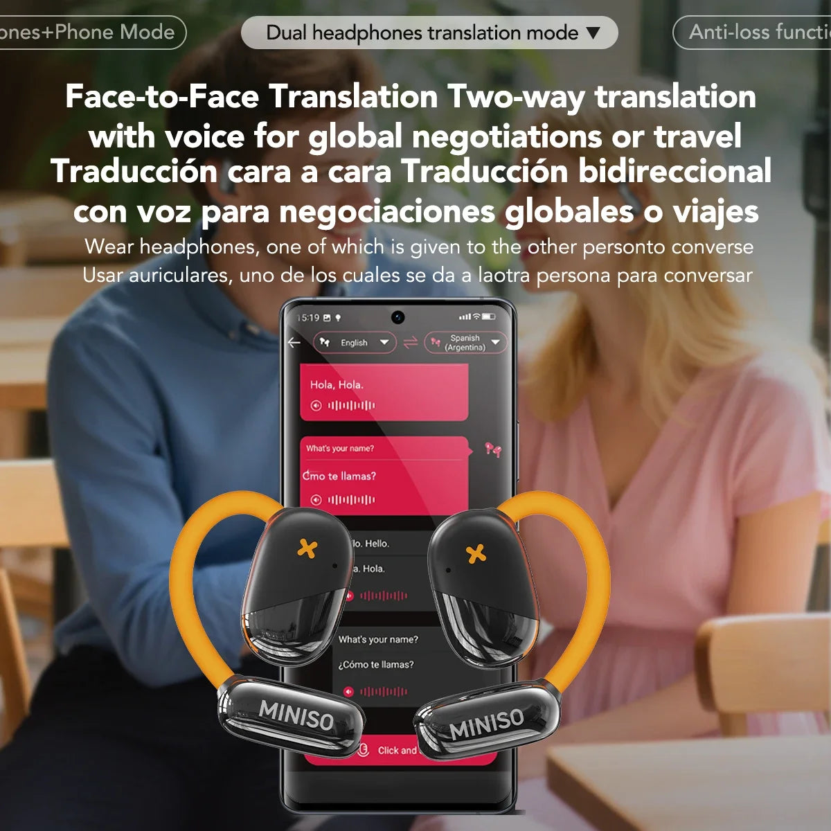 MINISO M99 Smart AI Translator Bluetooth Headphones – Real-Time Translation & EQ App Control