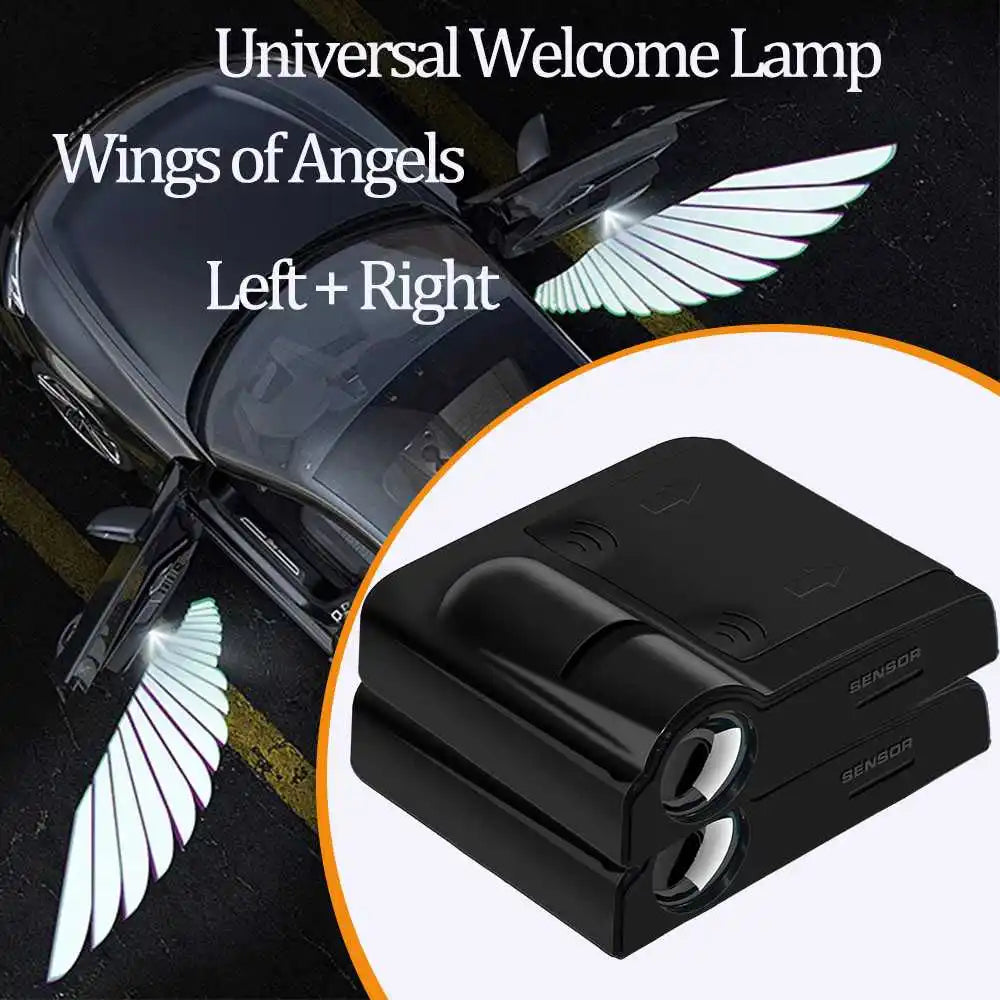 2Pcs Wireless Car Door LED Logo Projector HD Welcome Courtesy Shadow Lights Angel Wings Accessories