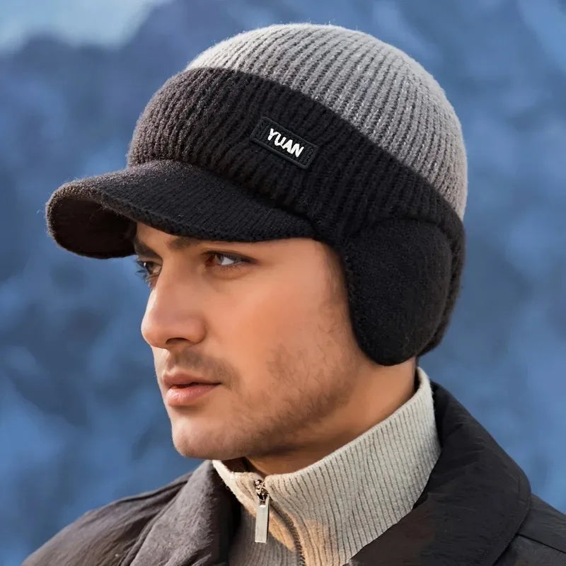 Dual-Tone Knit Baseball Cap with Ear Protection | Stylish Winter Dad Hat for Men & Women | Outdoor Sports & Casual Fashion Cap