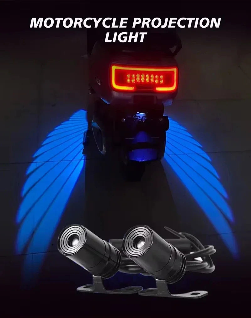 2PCS Motorcycle Angel wings LED projection light electric car street modification welcome decoration anti-collision laser light