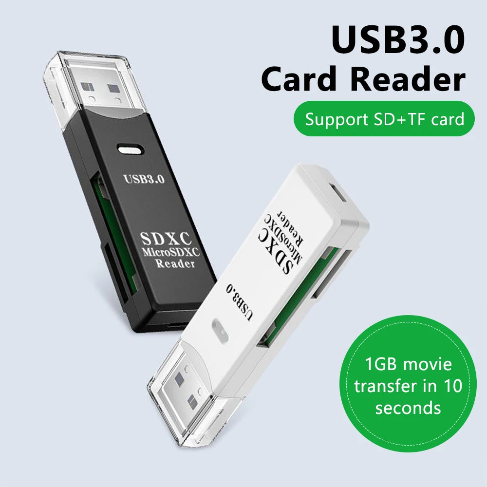 2-in-1 USB 3.0 Card Reader - Micro SD & TF Memory Card Adapter High Speed for PC Laptop