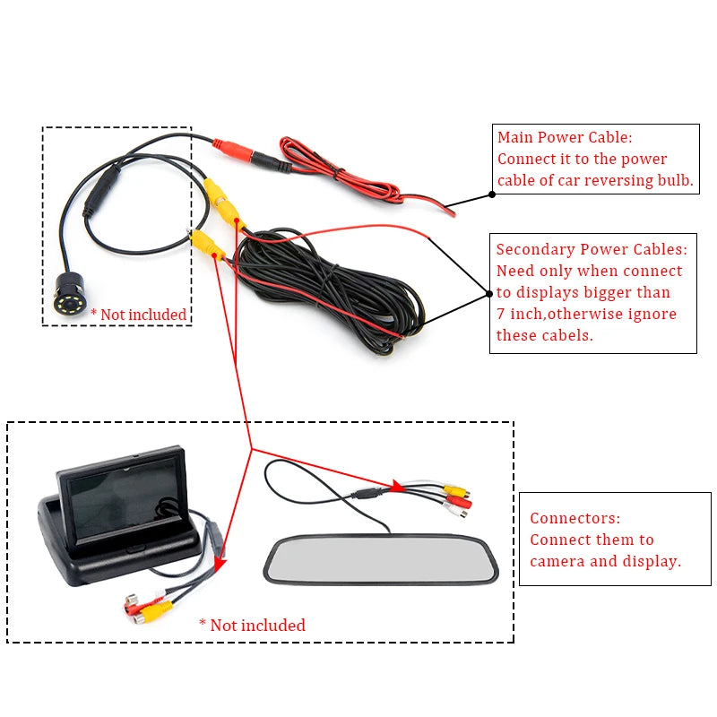 Bornwin Reverse Camera Video Cable for Car Rear View Parking Universal 6M Wire Match with Multimedia Monitor with Power Cable
