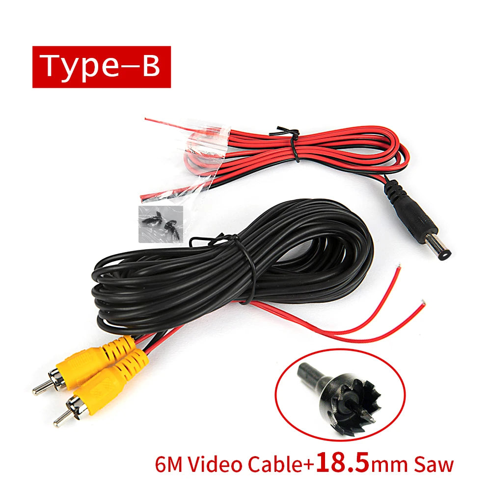 Bornwin Reverse Camera Video Cable for Car Rear View Parking Universal 6M Wire Match with Multimedia Monitor with Power Cable