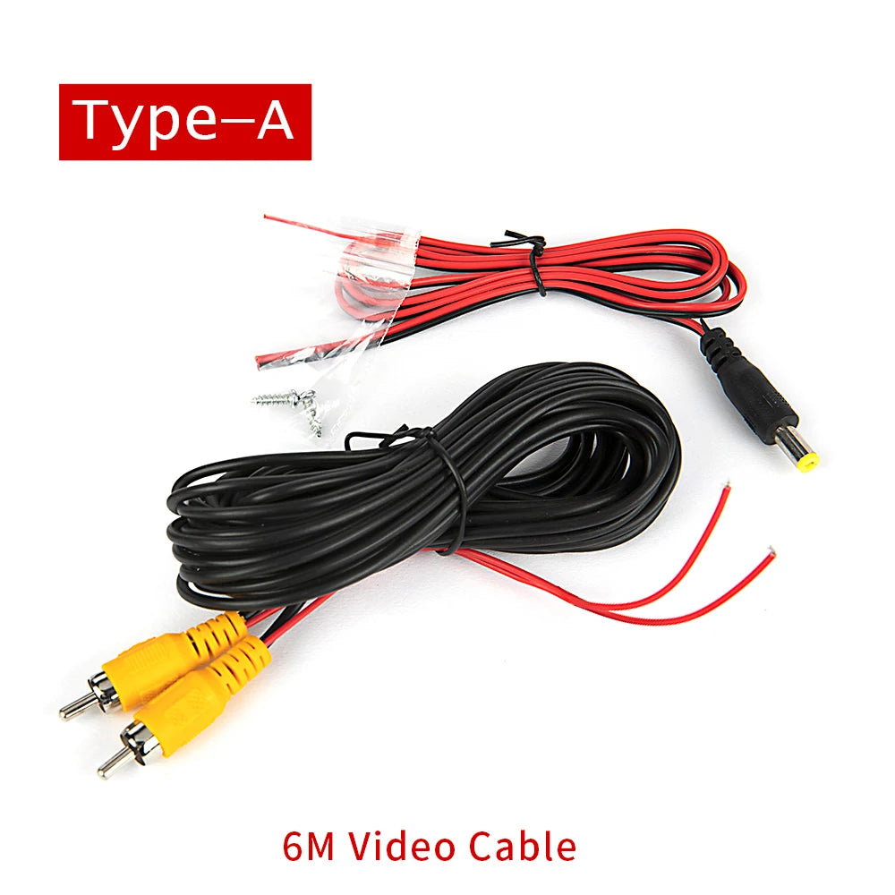 Bornwin Reverse Camera Video Cable for Car Rear View Parking Universal 6M Wire Match with Multimedia Monitor with Power Cable