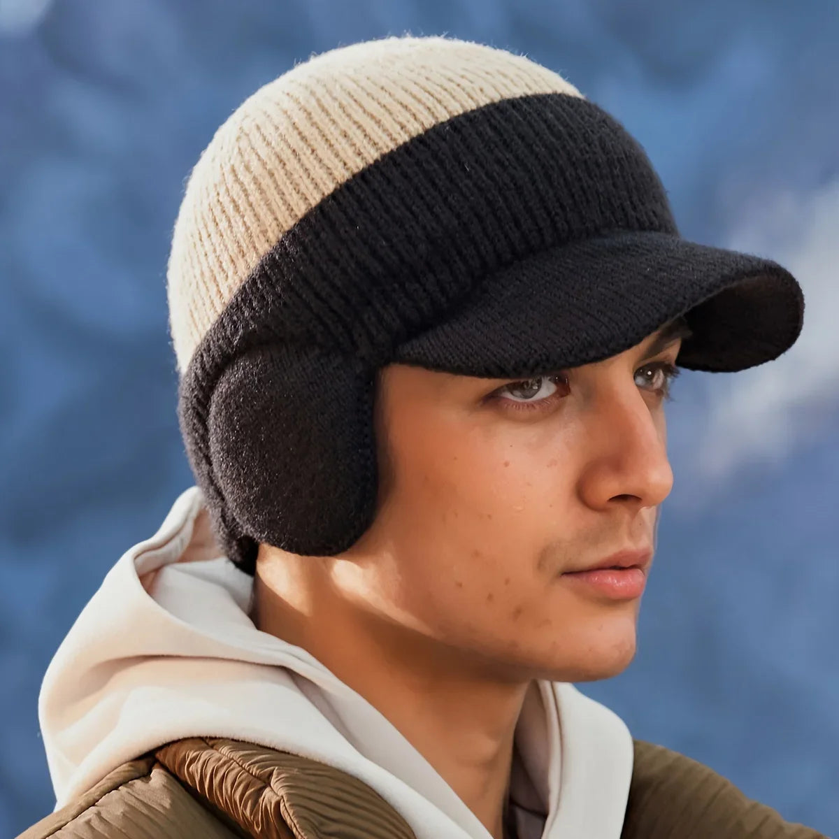 Dual-Tone Knit Baseball Cap with Ear Protection | Stylish Winter Dad Hat for Men & Women | Outdoor Sports & Casual Fashion Cap