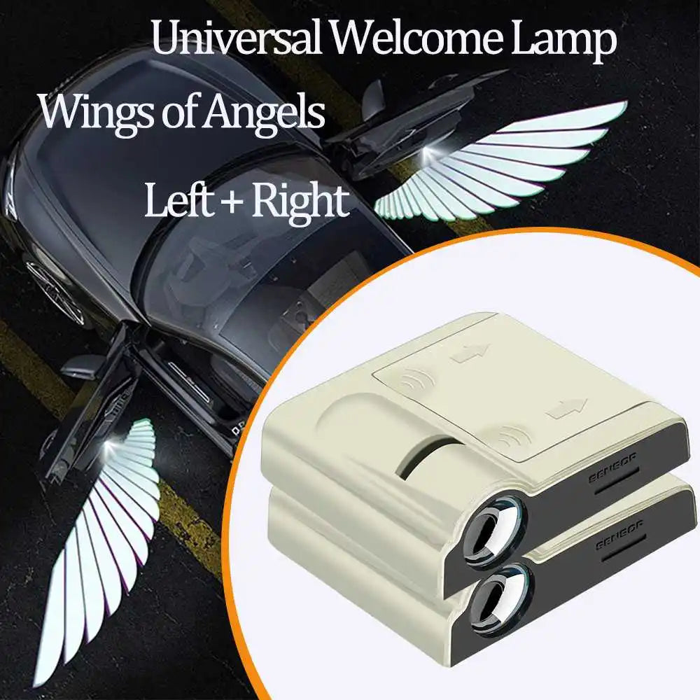 2Pcs Wireless Car Door LED Logo Projector HD Welcome Courtesy Shadow Lights Angel Wings Accessories