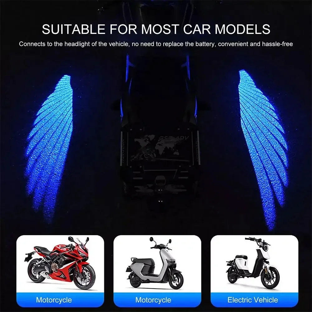 2PCS Motorcycle Angel wings LED projection light electric car street modification welcome decoration anti-collision laser light