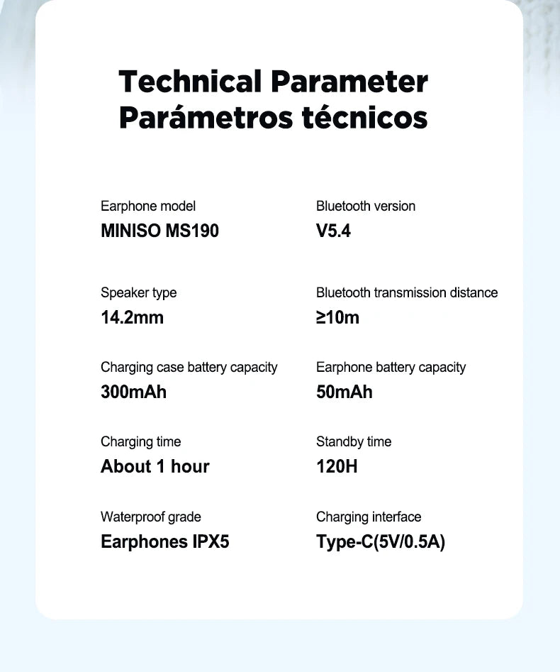 MINISO MS190 Smart Translator Bluetooth Earbuds – Waterproof, Wireless & AI Language Translation