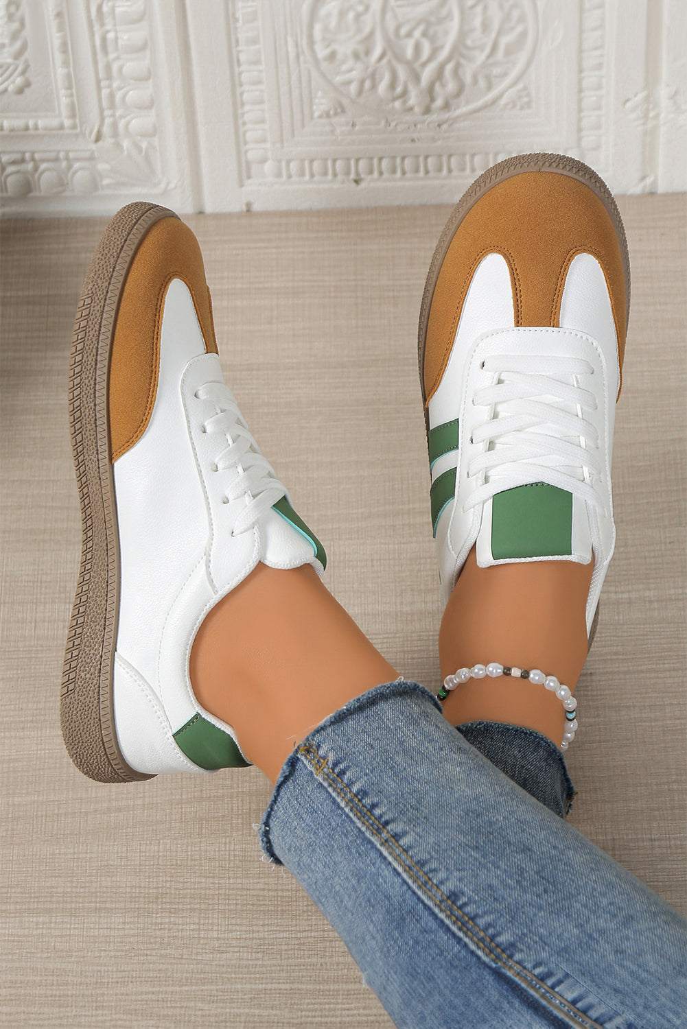 Blackish Green Color Block Lace Up Sneakers