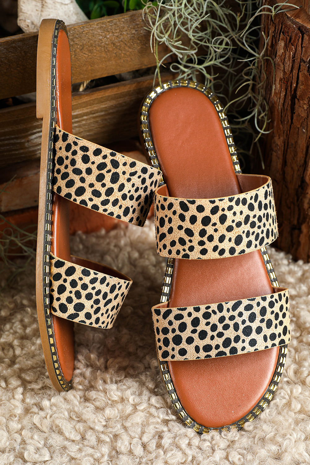 Leopard Strap Casual Flat Slides Shoes